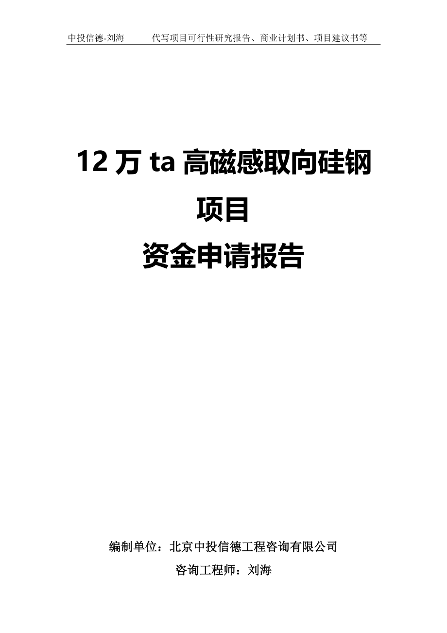 12万ta高磁感取向硅钢项目资金申请报告写作模板_第1页