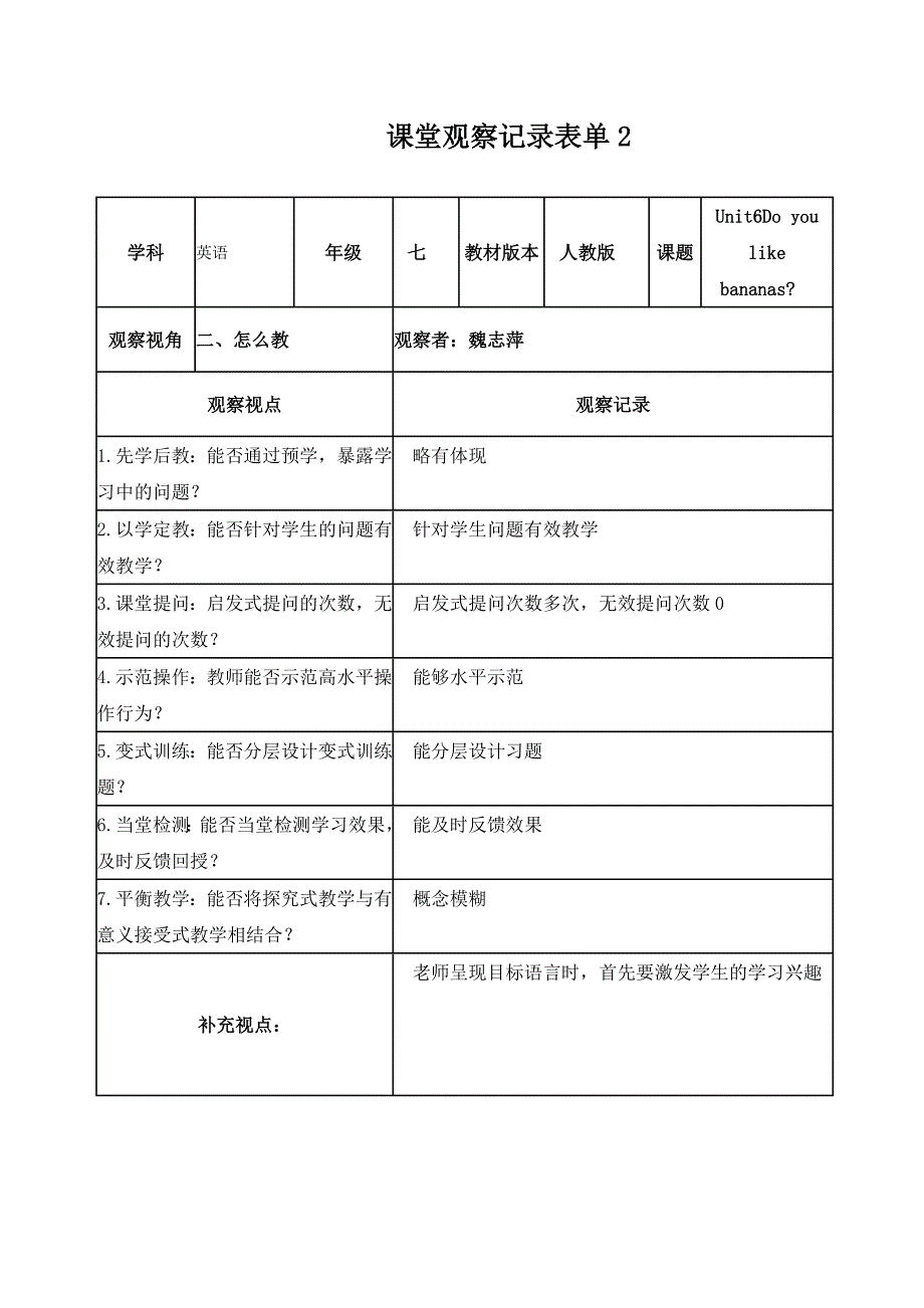 魏志萍课堂观察记录表单_第2页