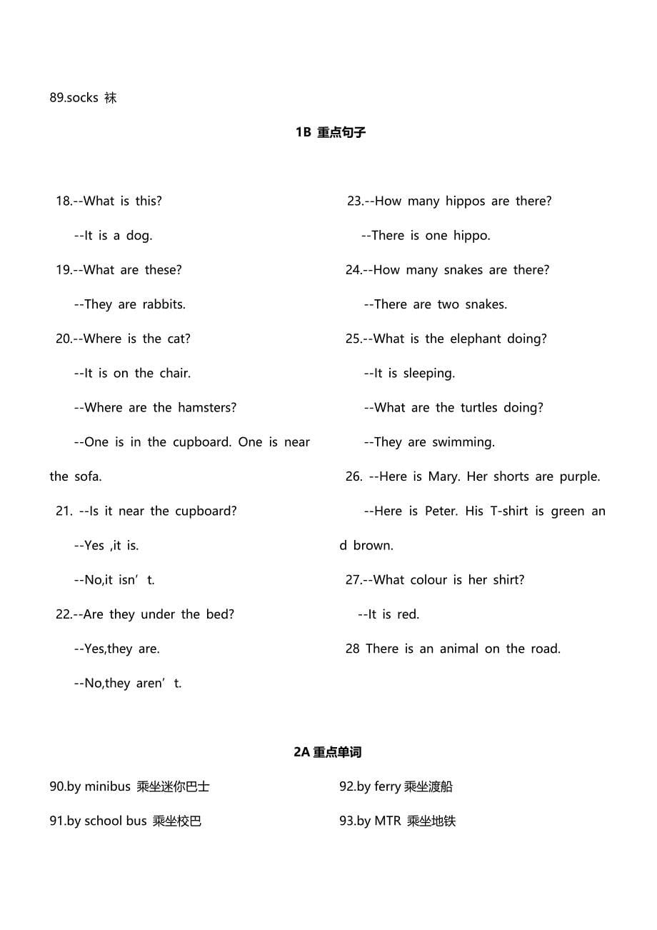 香港朗文英语1A-5A重点单词句型题库_第5页