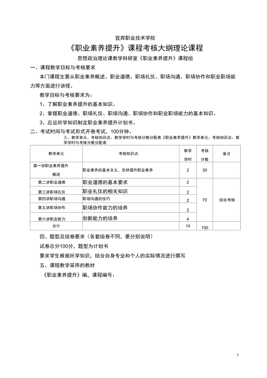 《职业素养提升》考试大纲2015_第1页