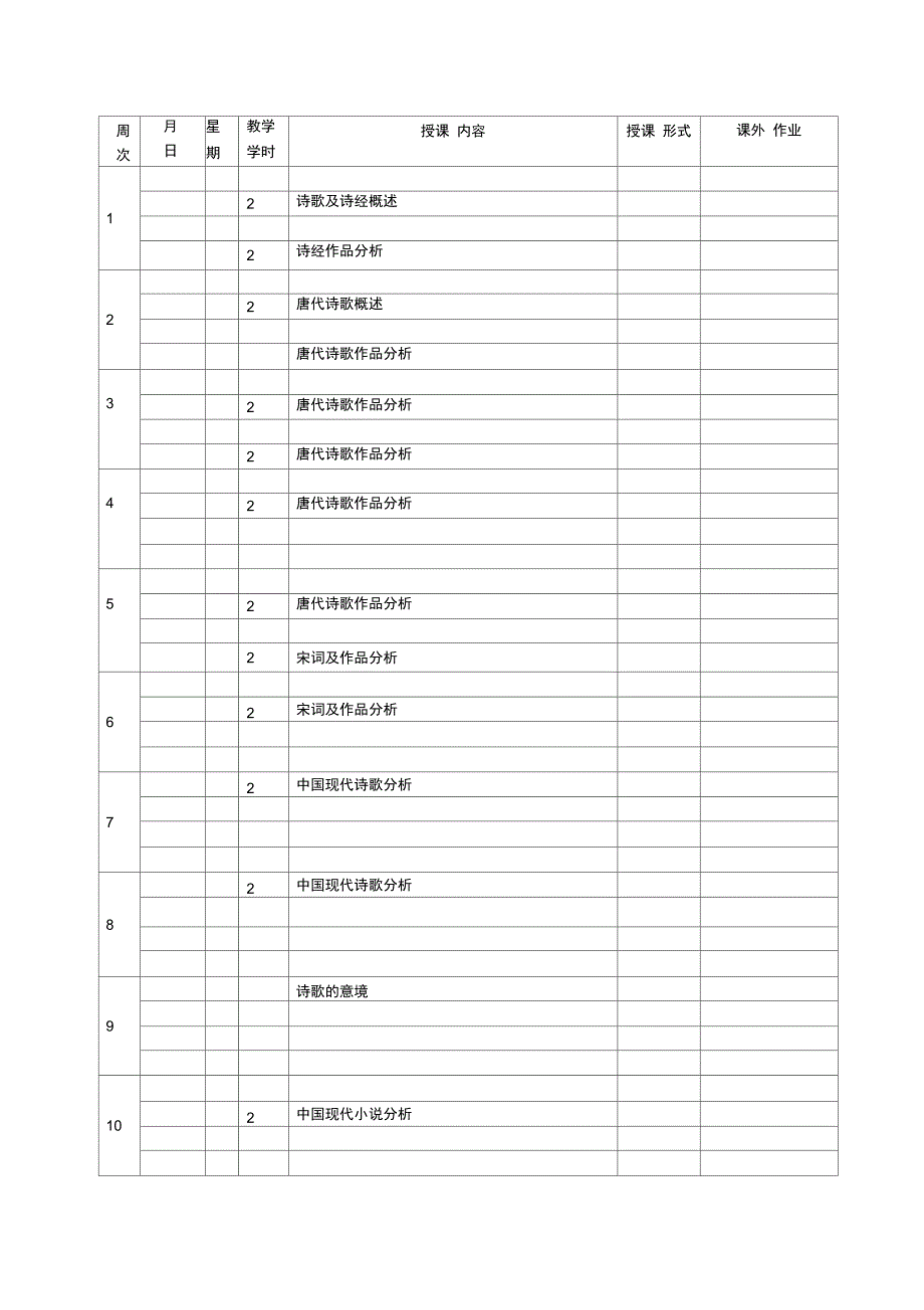 中外文学导读授课计划2011_第4页