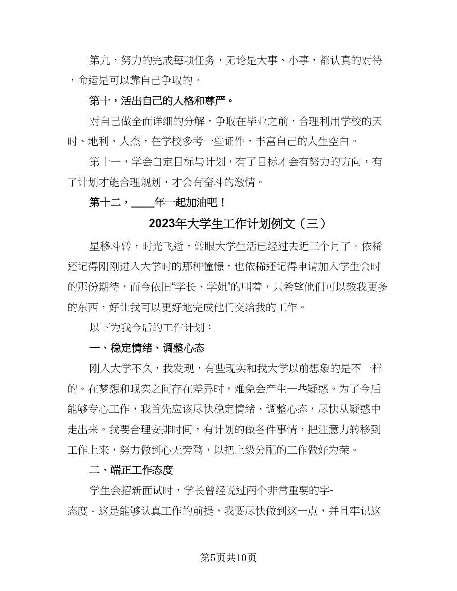 2023年大学生工作计划例文（五篇）.doc_第5页