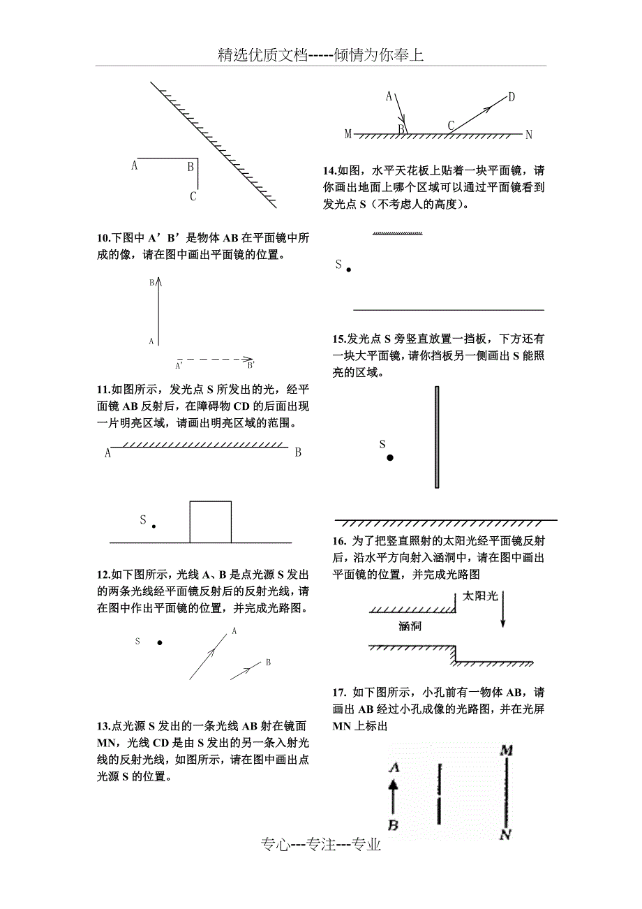 初中物理作图题-光学作图专项训练-完美打印版_第2页