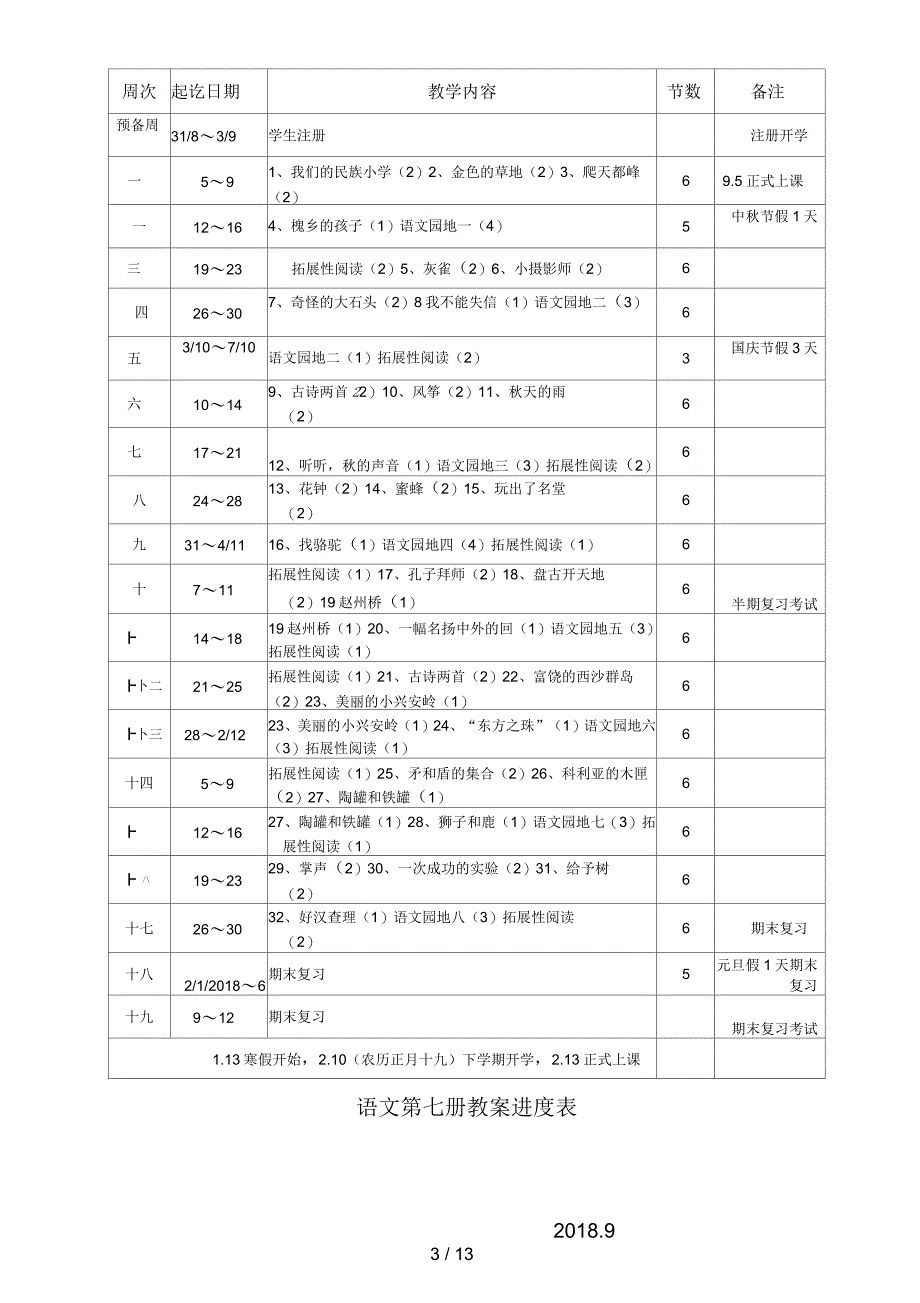 第一学期单册语数教学进度表_第3页