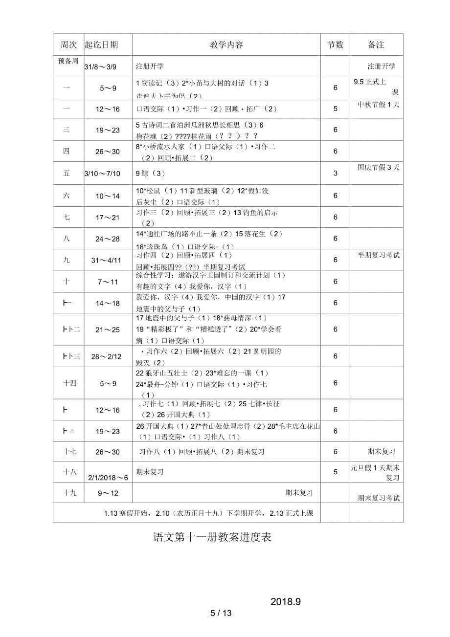 第一学期单册语数教学进度表_第5页