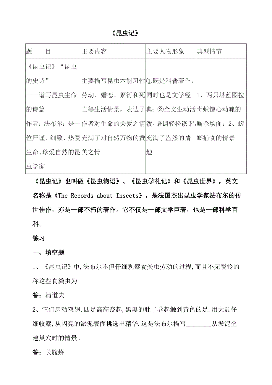 名著导读《昆虫记》习题及答案_第1页