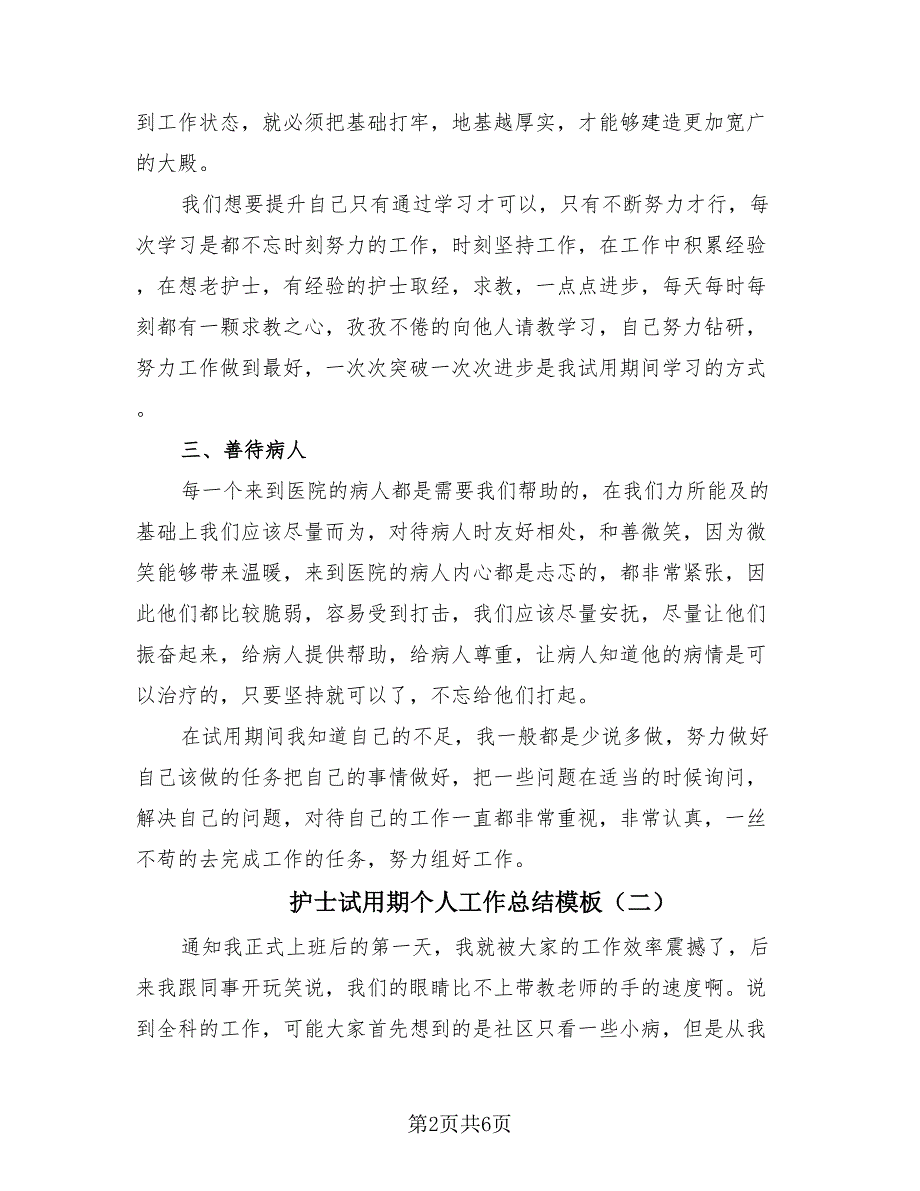 护士试用期个人工作总结模板（4篇）.doc_第2页