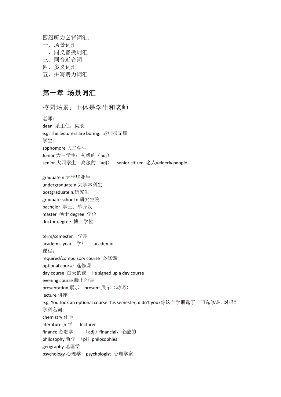 四级听力必备词汇讲义word版_第1页