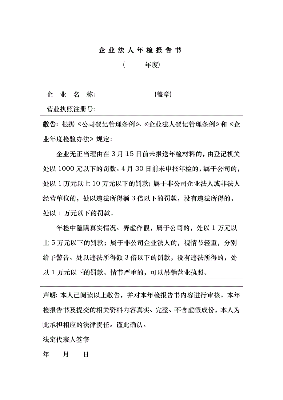 企业法人年检报告书_第1页