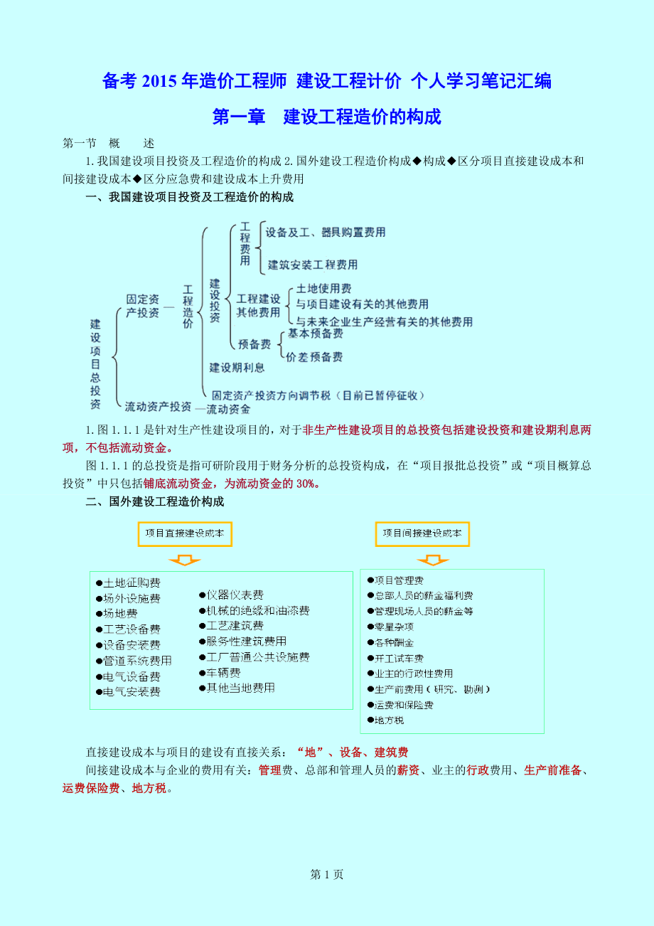 备考造价工程师 建设工程计价 个人学习笔记汇编_第1页