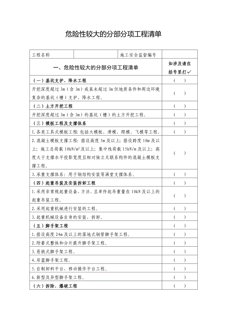 危险性较大的分部分项工程清单_第1页