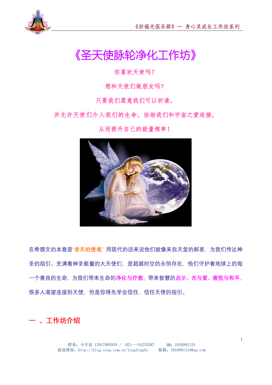 (精品)圣天使脉轮净化工作坊-12月18-19日-网络版更新_第1页
