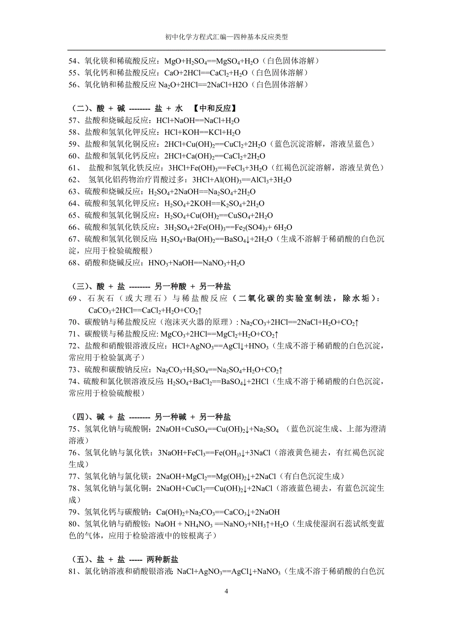 初中化学方程式汇总四种基本反应类型_第4页