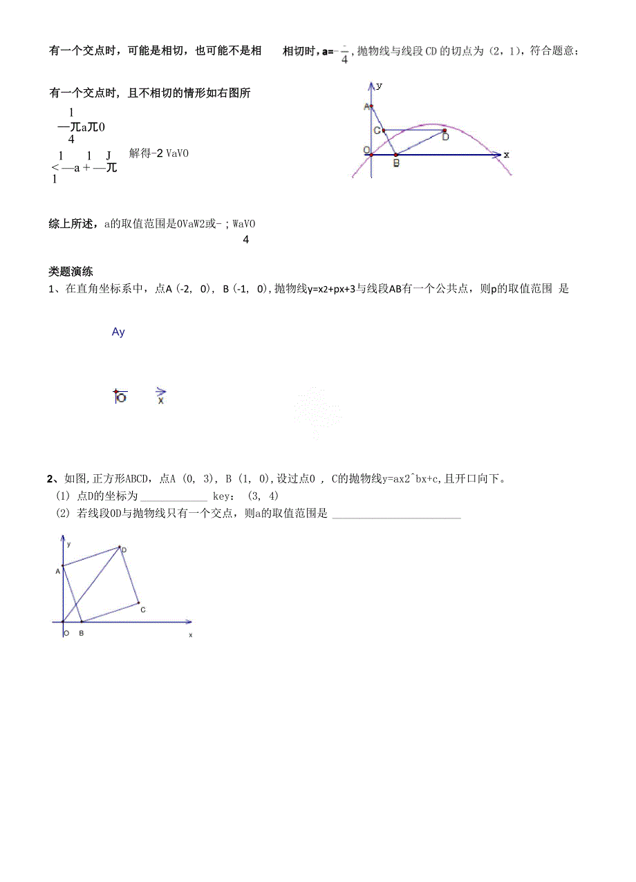 抛物线与线段有交点时求某一参数的取值范围(专题复习)_第2页