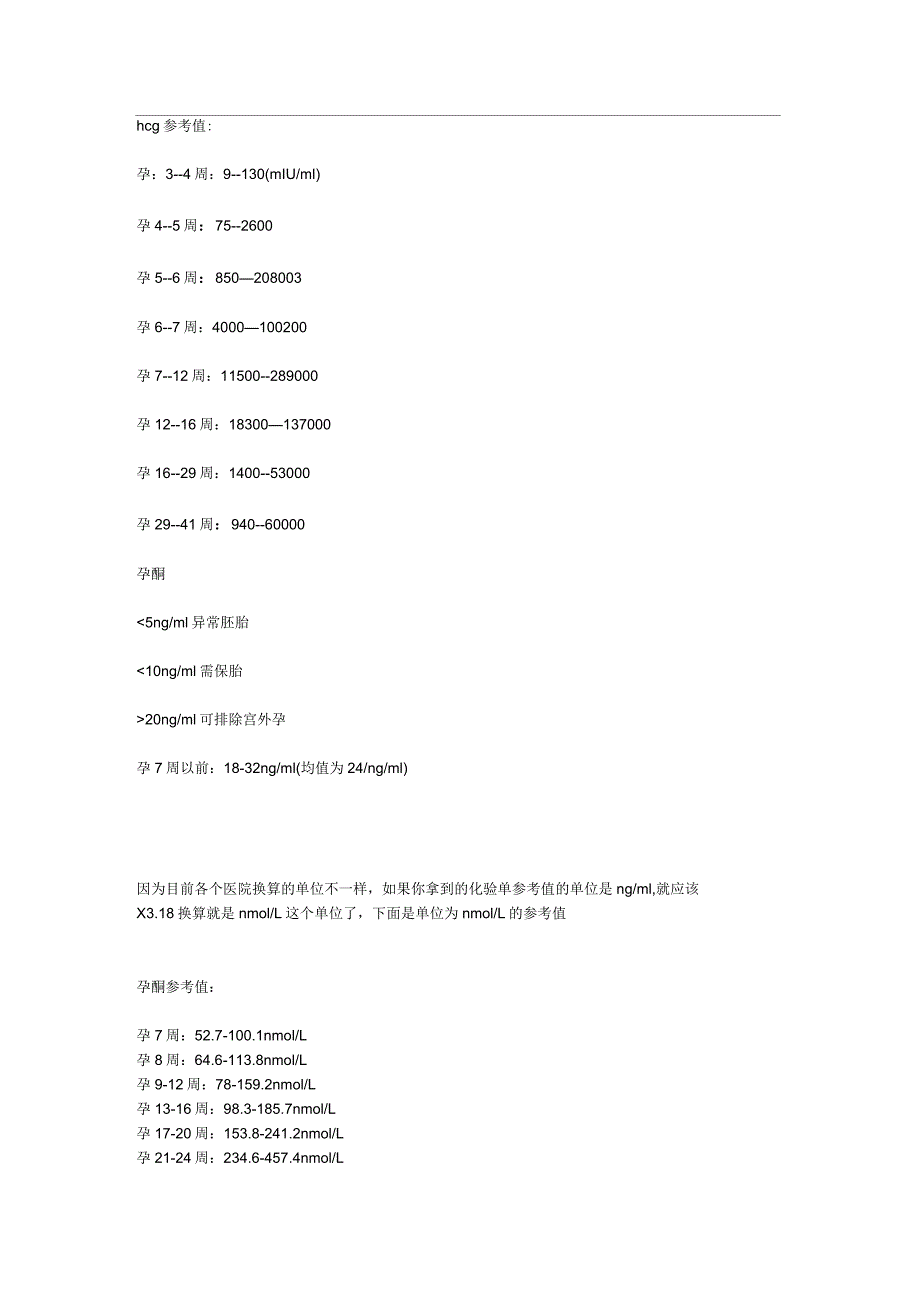 各个阶段孕酮和hcg的正常值对照表_第1页