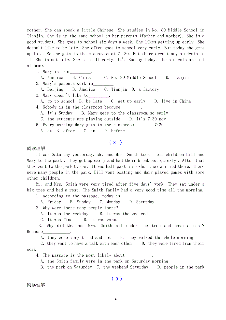 七年级英语阅读理解20篇及答案.doc_第4页