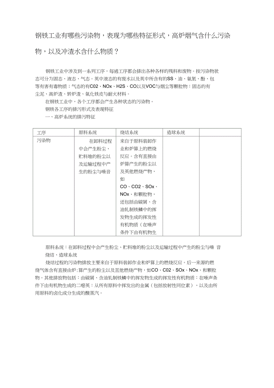 钢铁工业中的污染物及表现特征_第1页