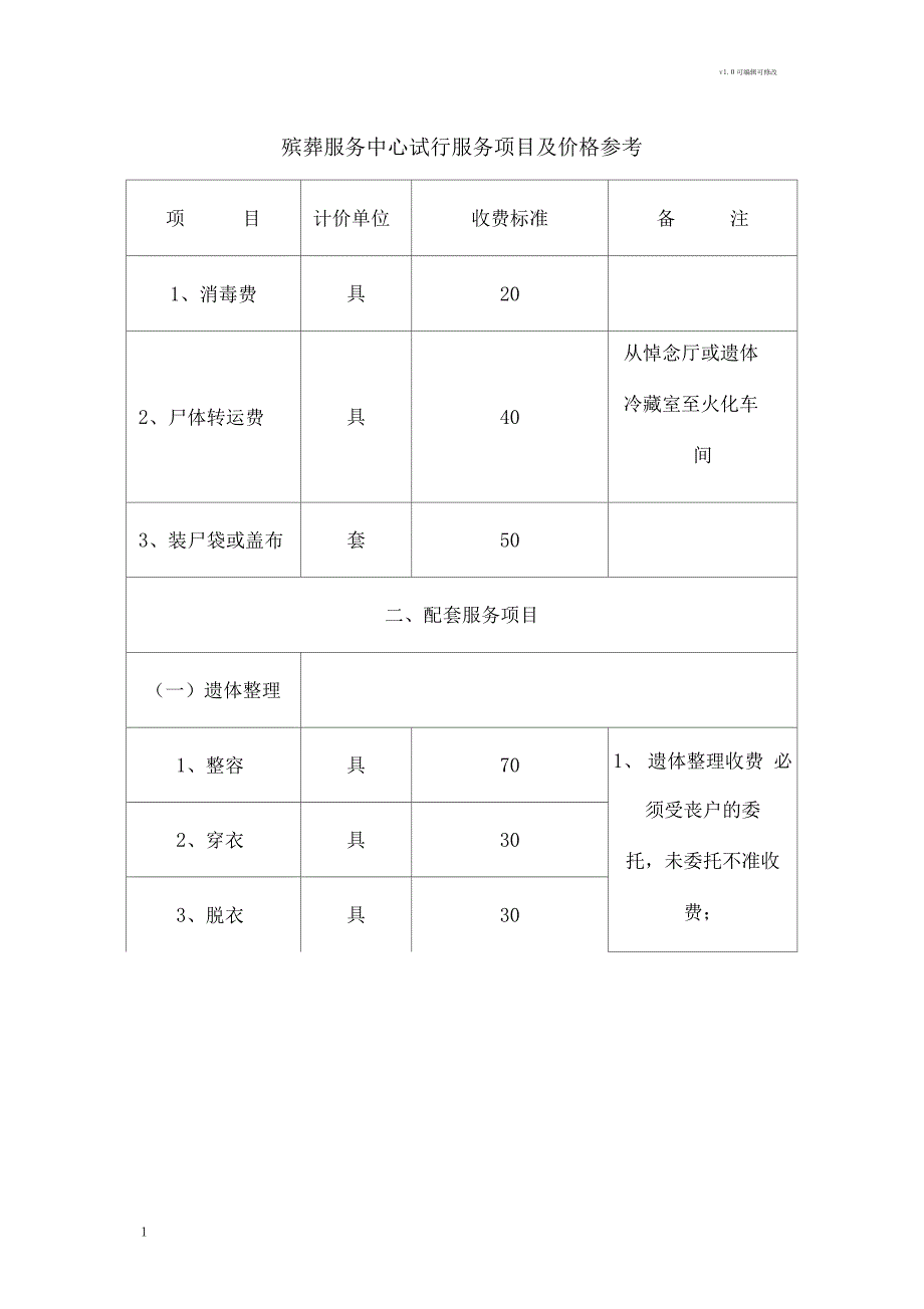 殡仪馆服务项目及价格_第1页