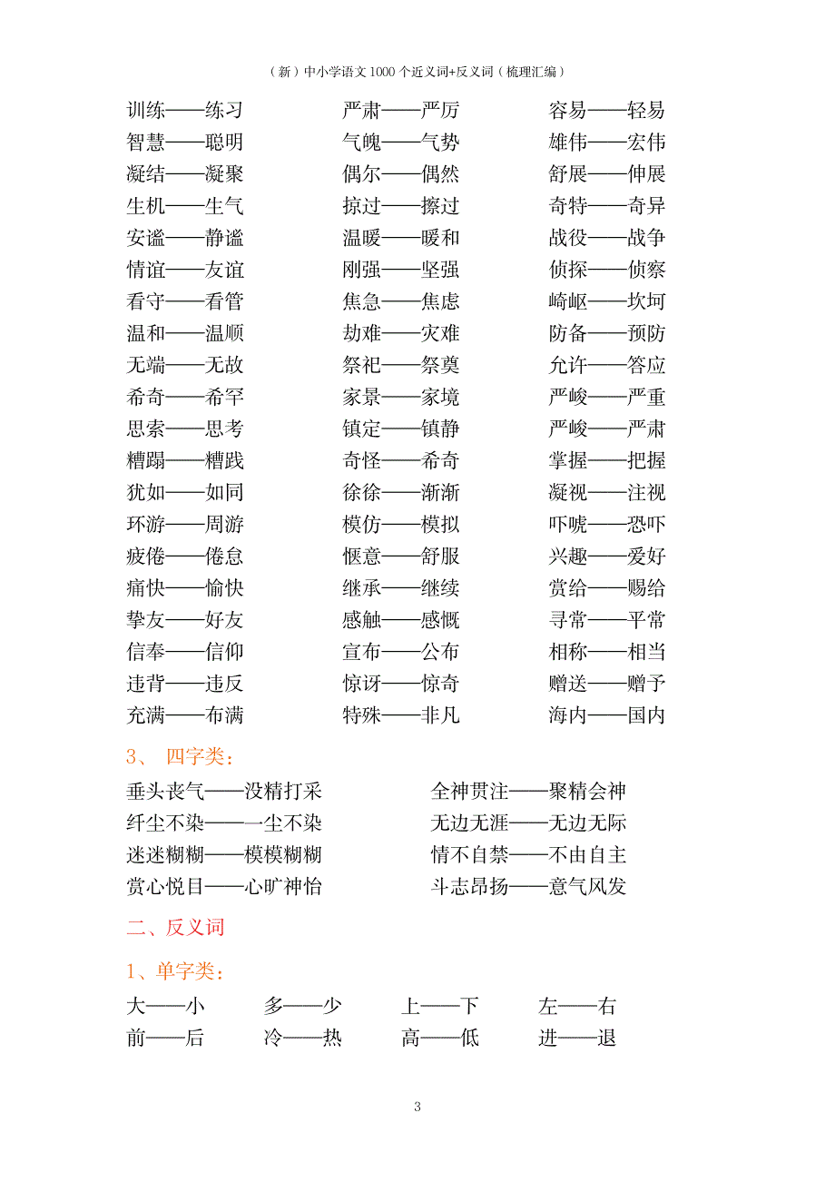 中小学语文1000个近义词+反义词_第3页