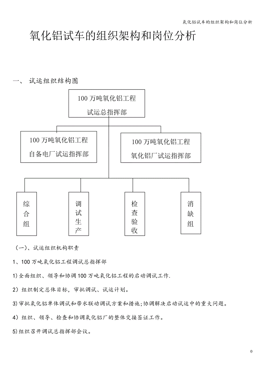 氧化铝试车的组织架构和岗位分析.doc_第1页