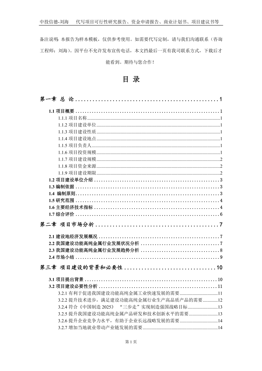 建设功能高纯金属项目资金申请报告写作模板定制_第2页