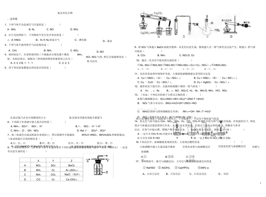 高一化学氮及其化合物测试题及答案(二)_第1页