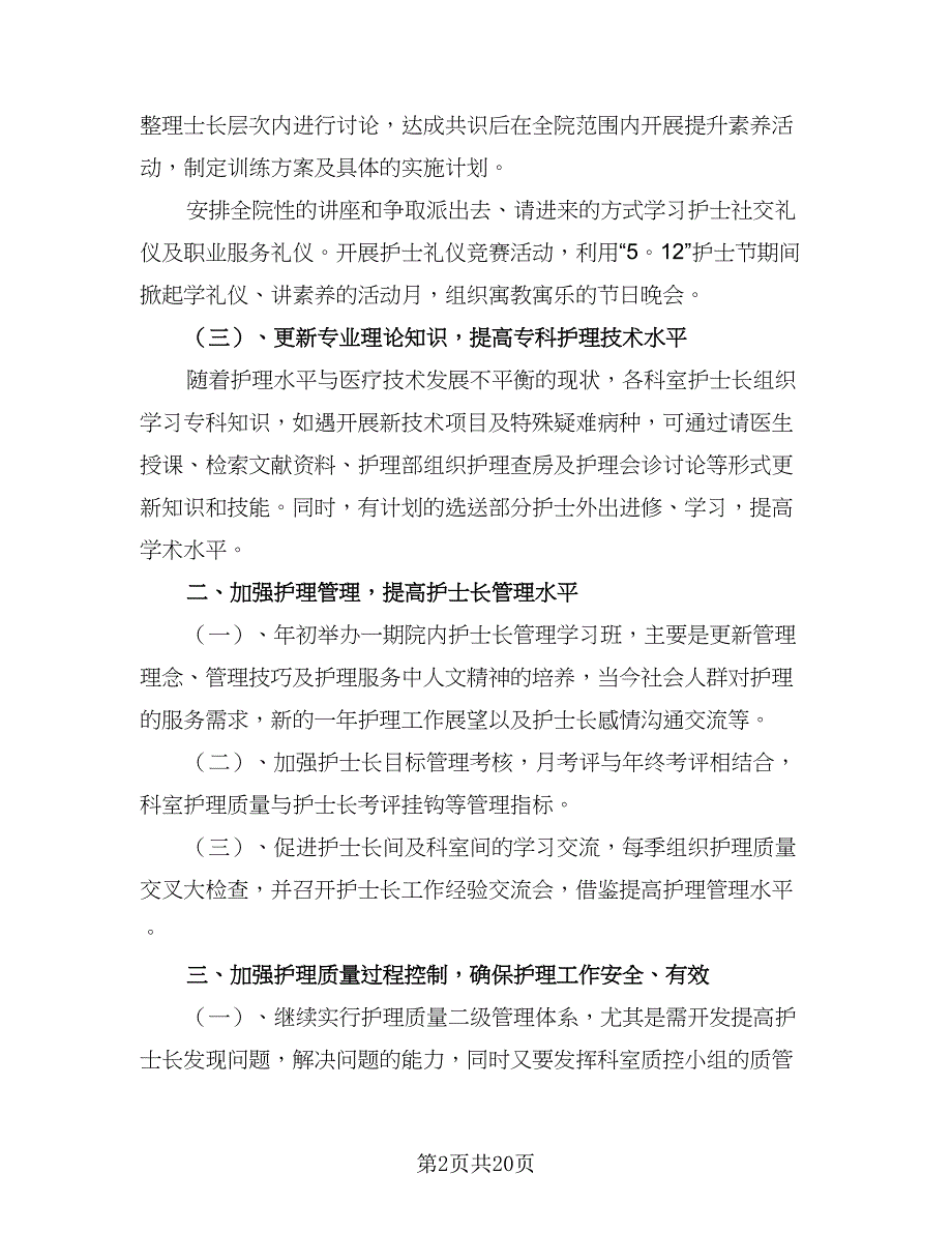 2023年护士长个人工作计划范本（8篇）_第2页