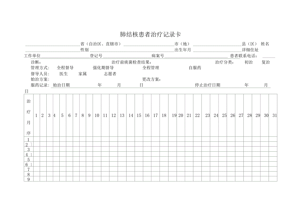 肺结核患者治疗记录卡_第1页