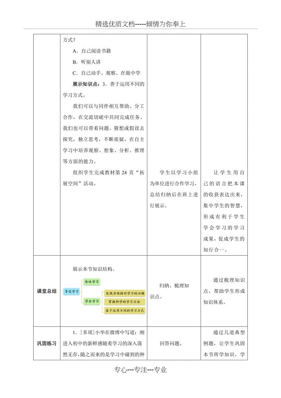 人教版《道德与法治》七年级上册(部编版)最新精品教案2.2-享受学习_第5页