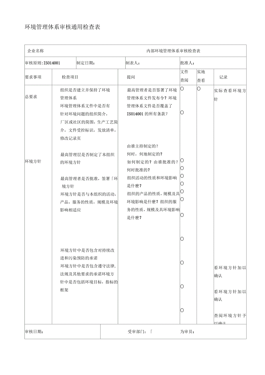 环境体系审核通用检查表_第1页