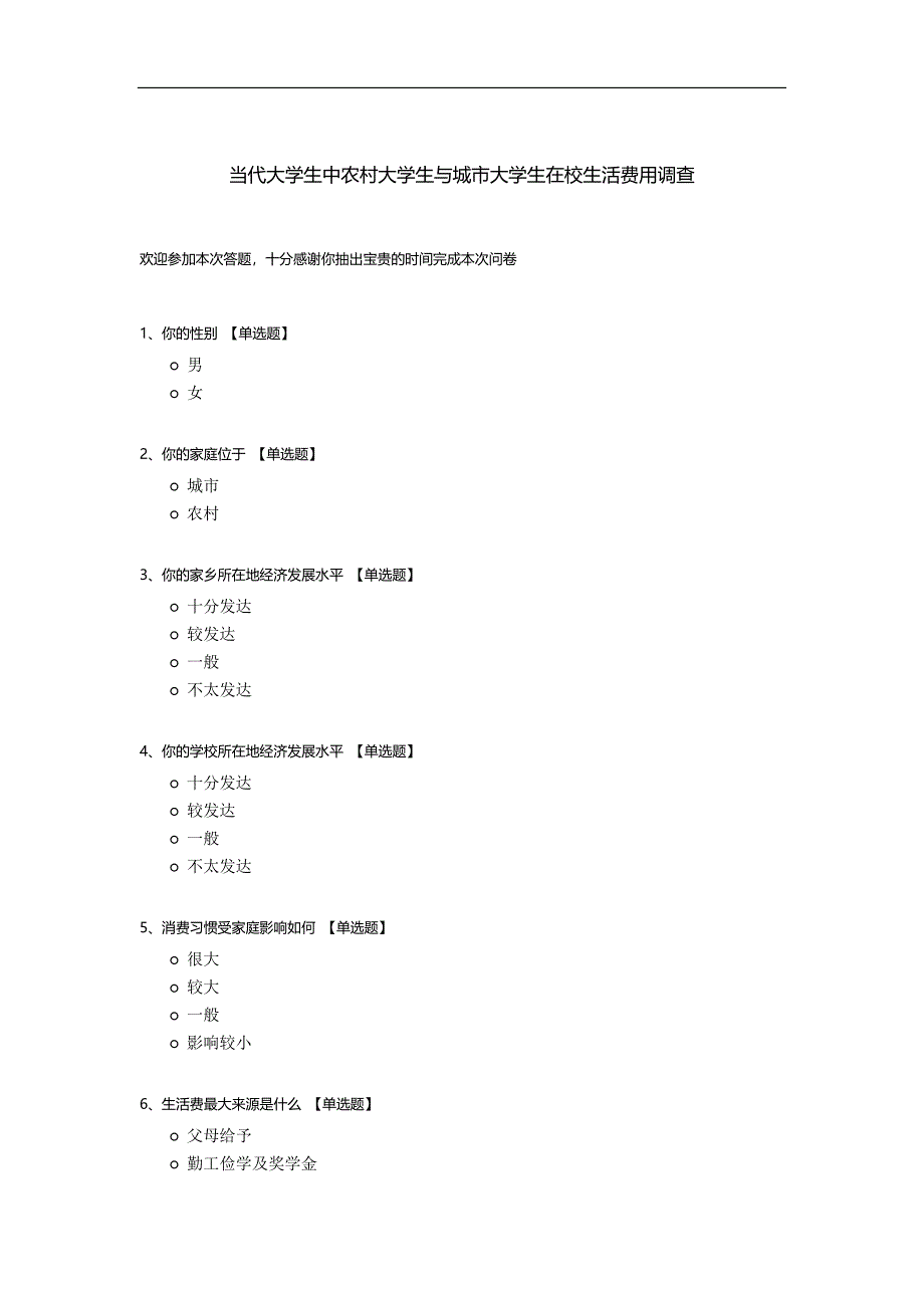 当代大学生中农村大学生与城市大学生在校生活费用调查.docx_第1页