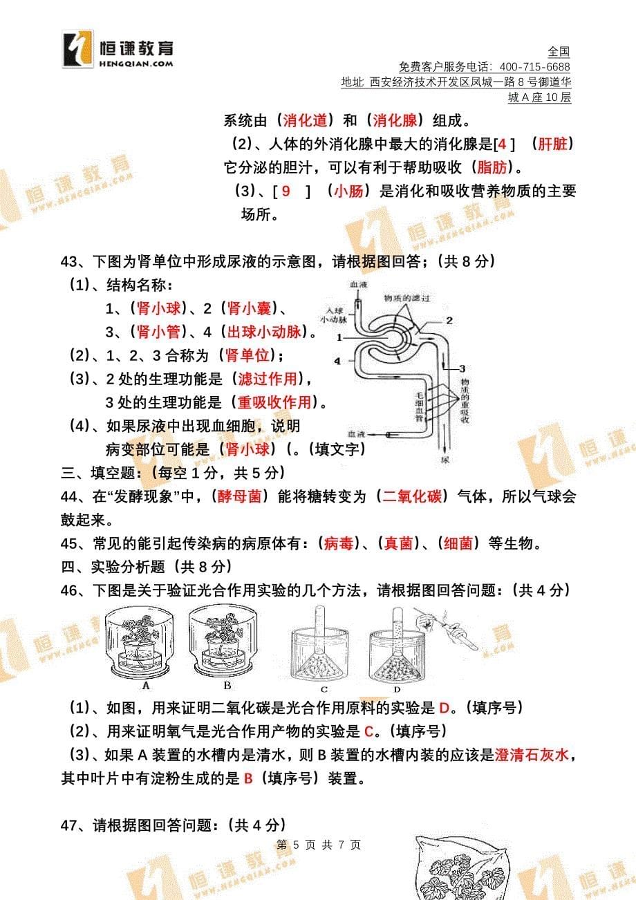 初中生物会考模拟试卷附答案.doc_第5页