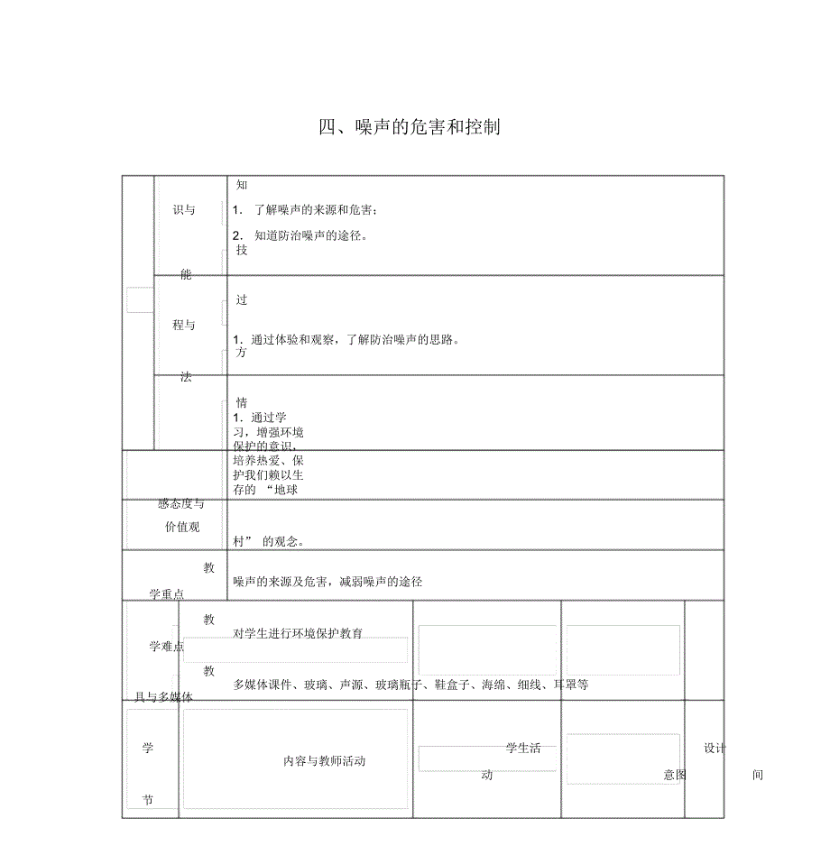 《噪声的危害和控制》教学设计_第1页