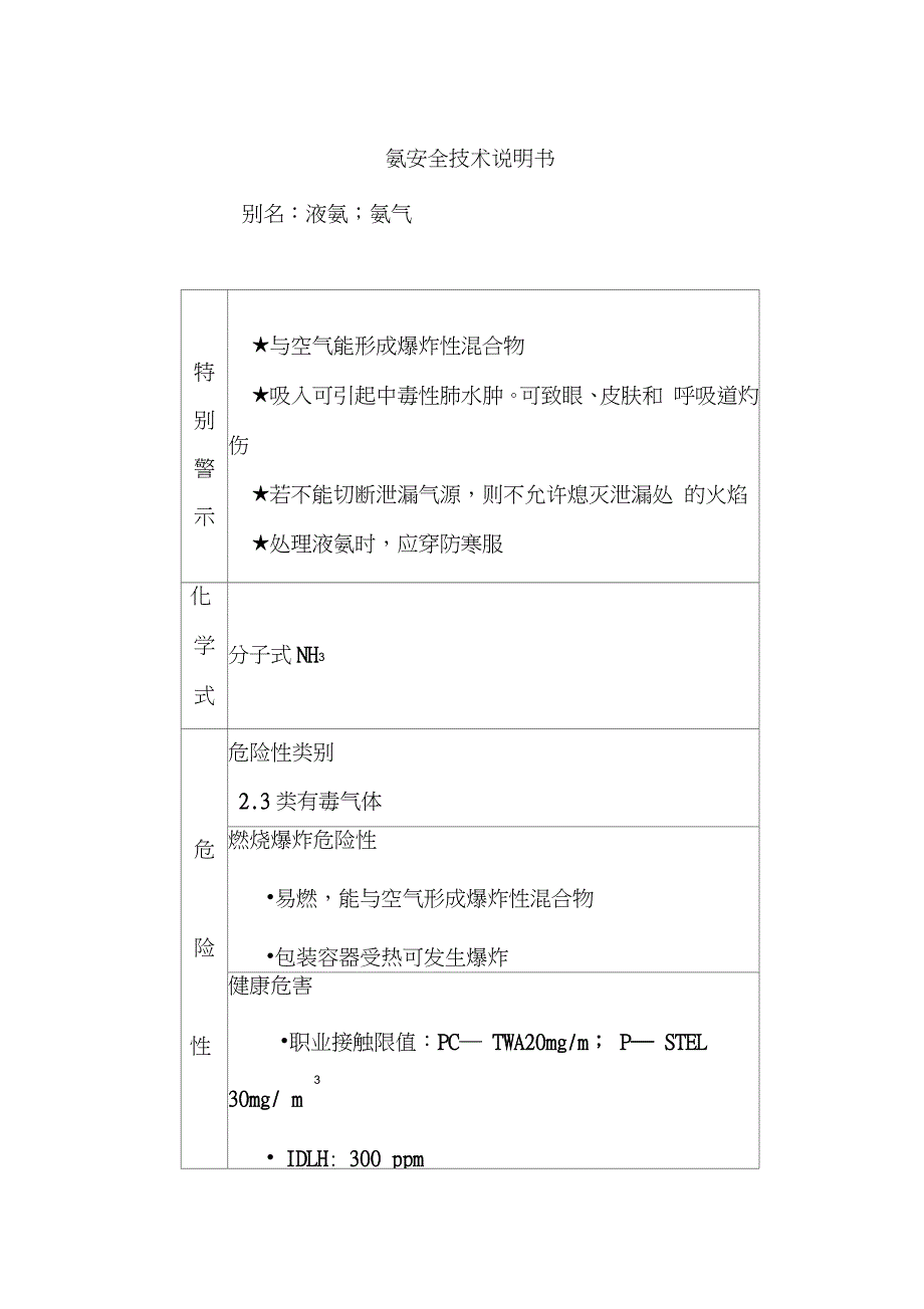 氨安全技术说明书（完整版）_第1页