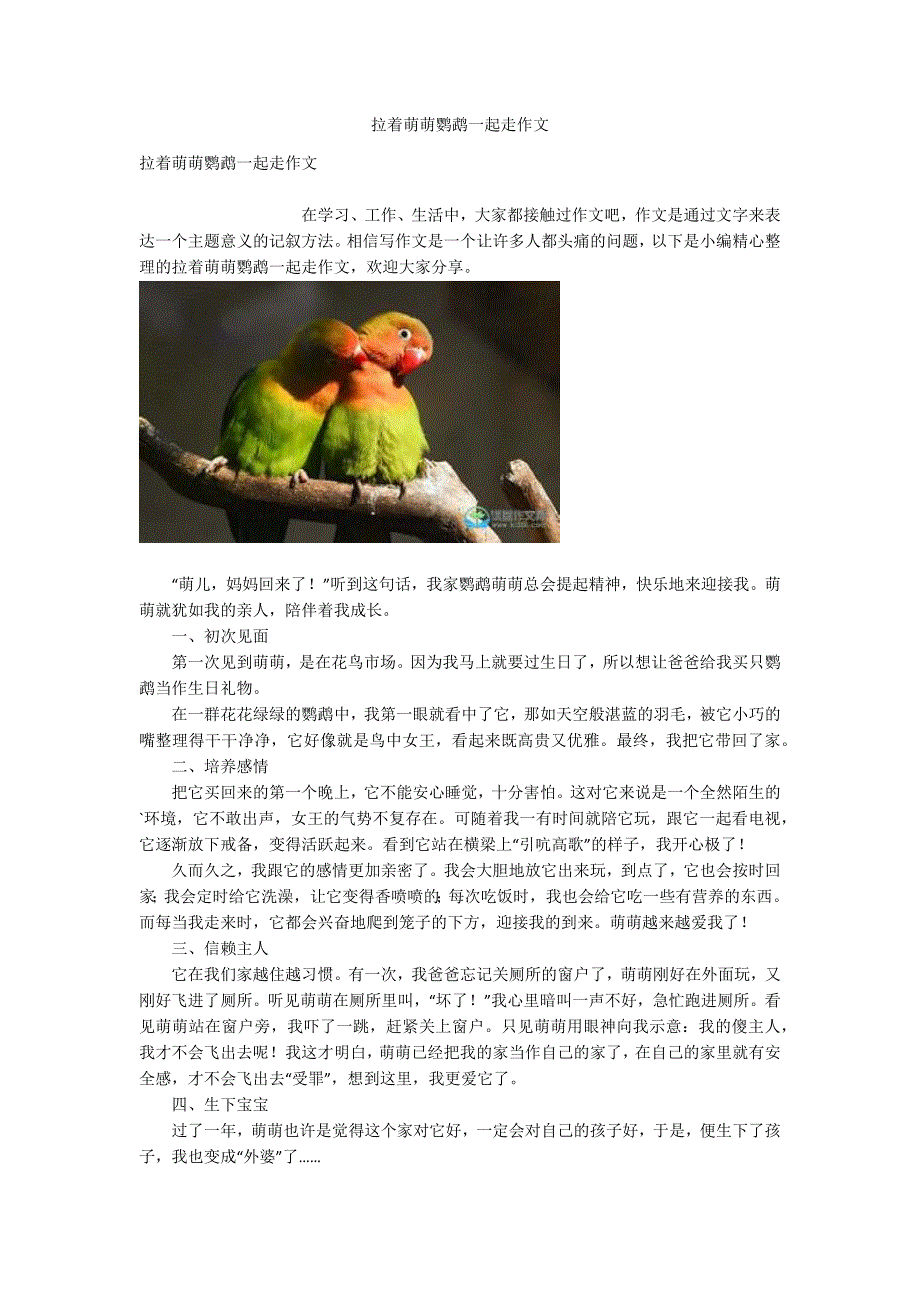 拉着萌萌鹦鹉一起走作文_第1页