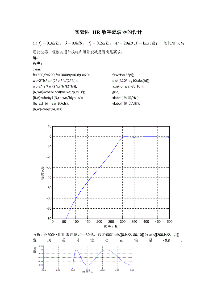 数字信号处理实验-IIR滤波器设计_第1页