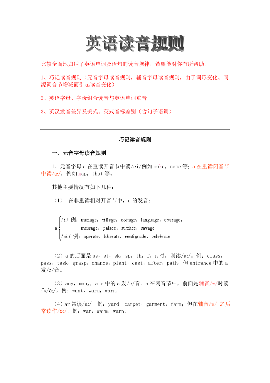 英语读音规则(详细)_第1页