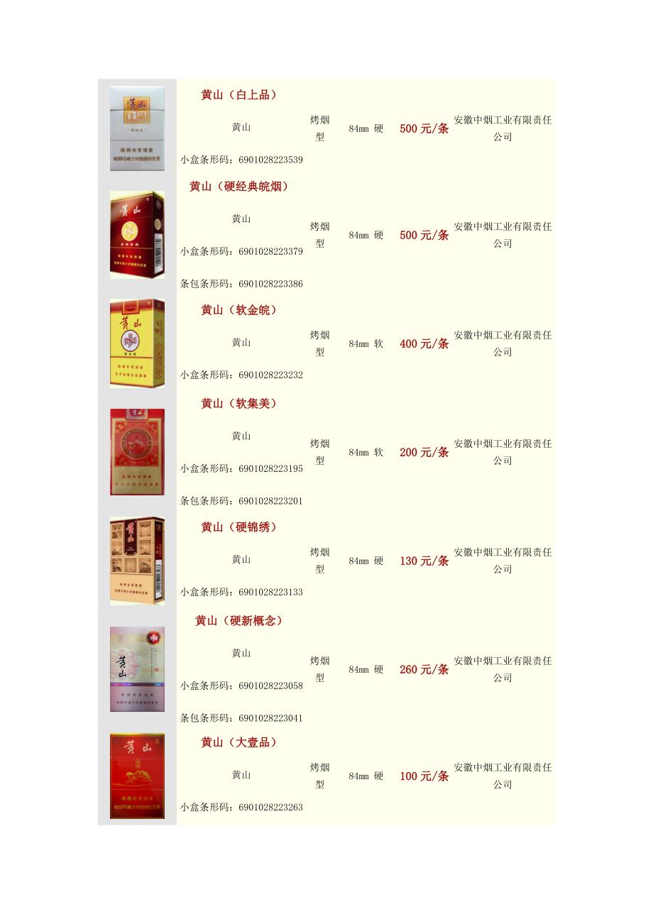 中国安徽黄山香烟价格表图.doc_第2页