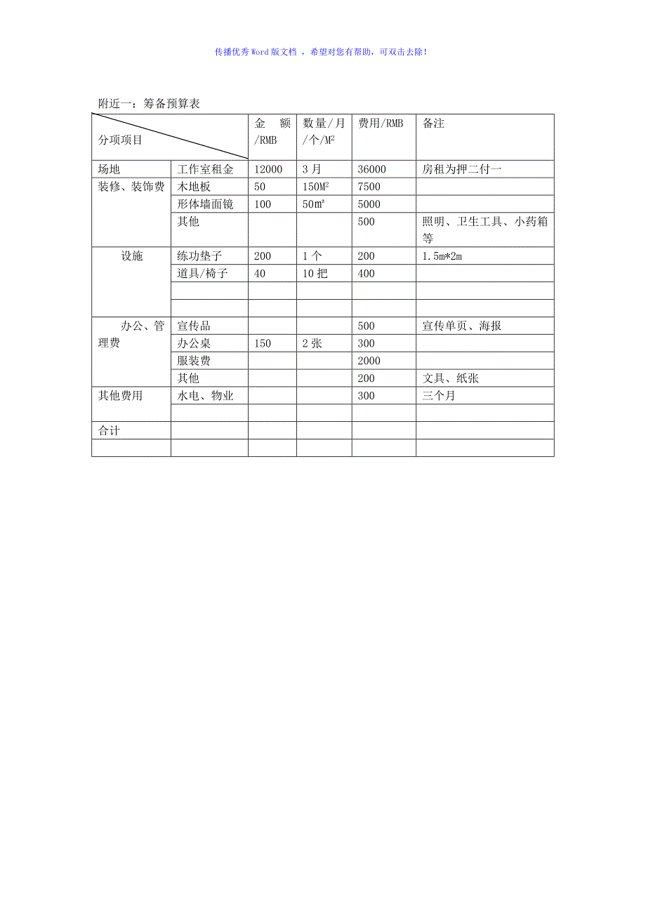 舞蹈室初步计划书Word版_第4页