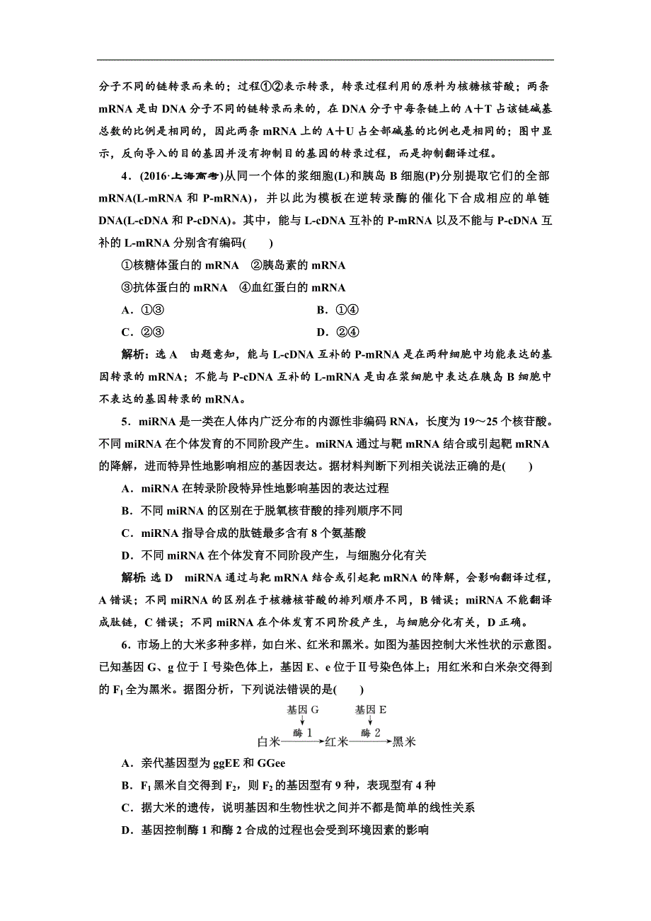 高考全国卷人教版生物一轮复习课时检测二十三 基因的表达 Word版含解析_第2页