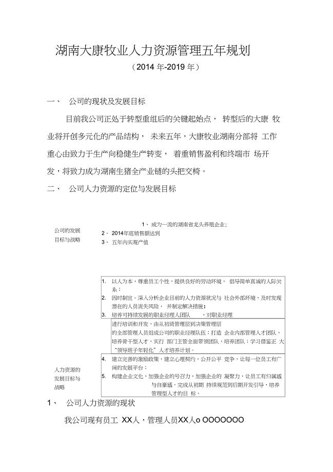 (完整版)人力资源五年规划