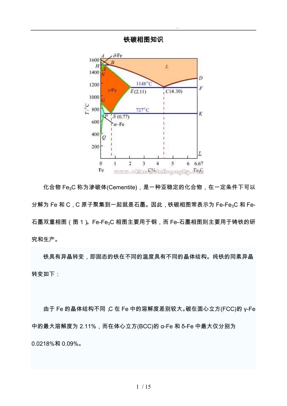 铁碳相图知识(打印)_第1页