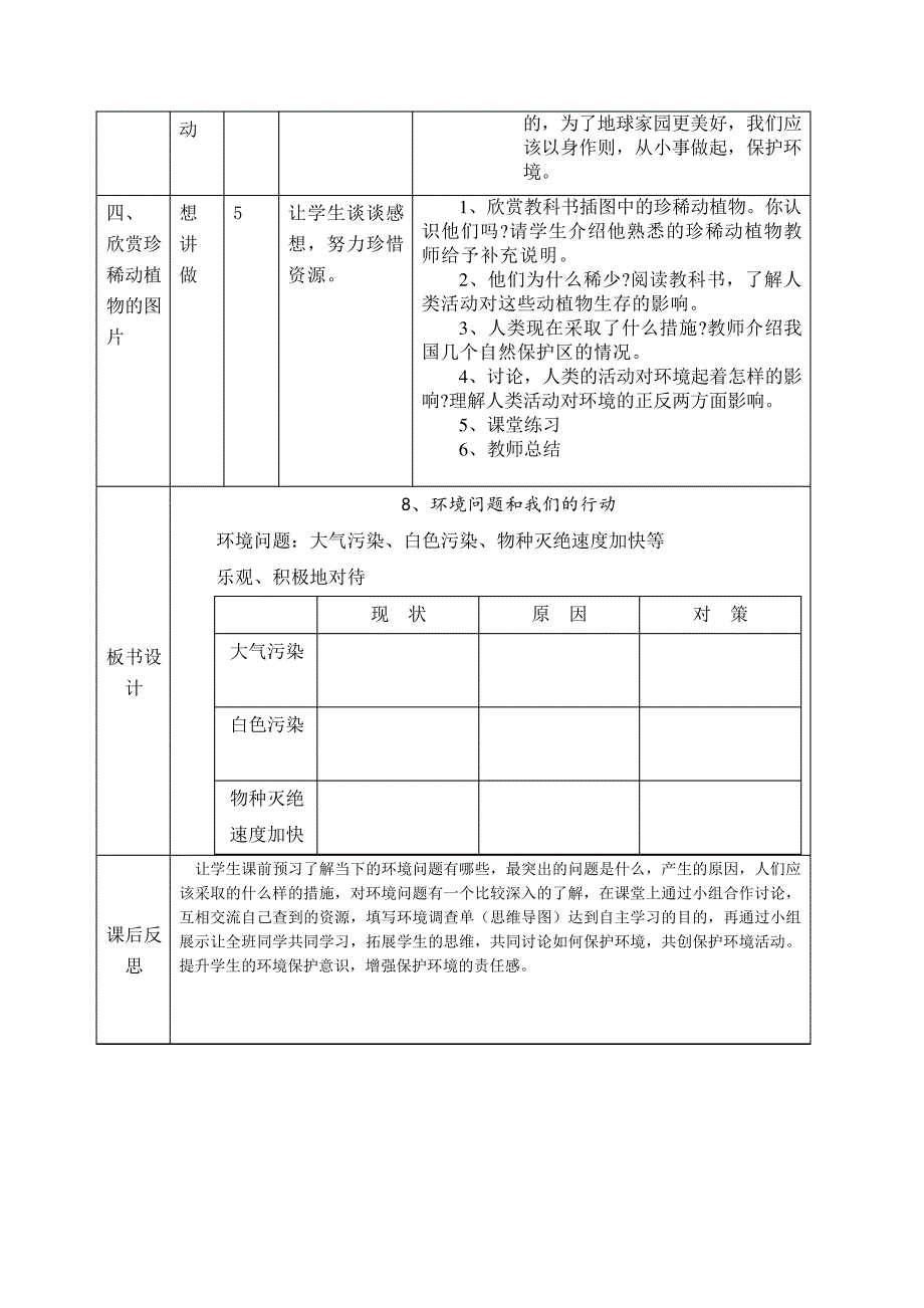 教科版小学科学六年级下册《四环境和我们环境问题和我们的行动》优质课教学设计__第2页