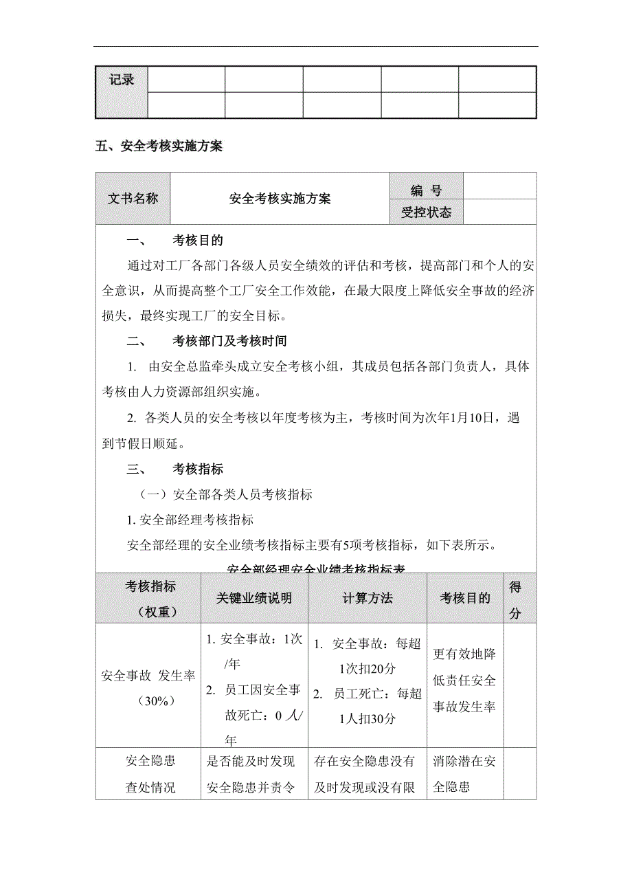 工厂安全考核管理：实施要点、管理制度、方案、十大岗位考核指标_第5页