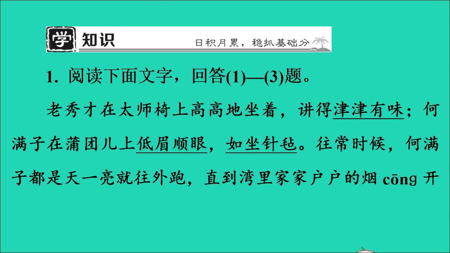 （贵州专版）九年级语文下册 第二单元 8蒲柳人家(节选)作业名师公开课省级获奖课件 新人教版_第2页