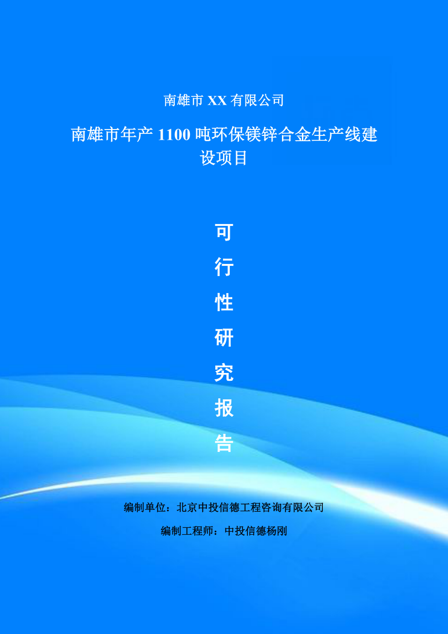 年产1100吨环保镁锌合金项目可行性研究报告建议书doc_第1页