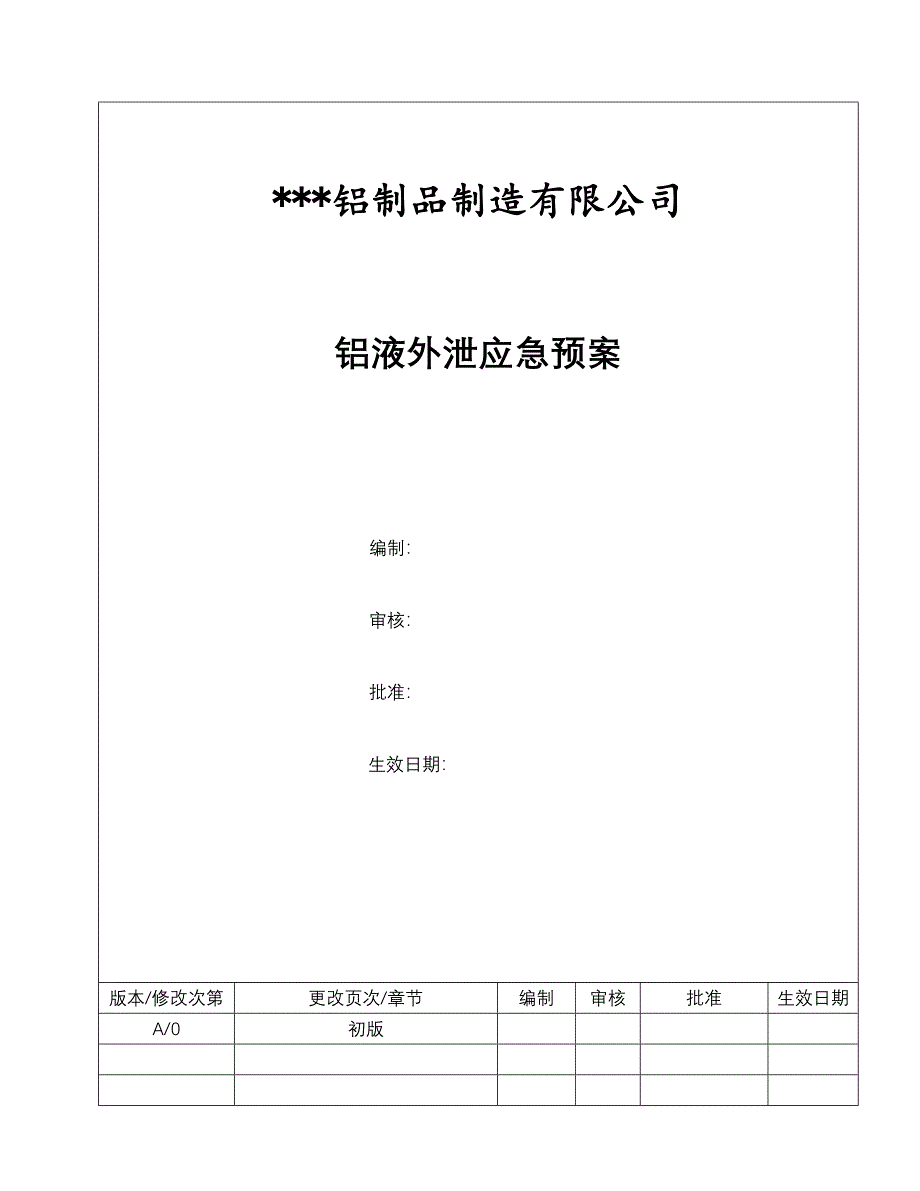 铝液外泄事故应急预案_第1页