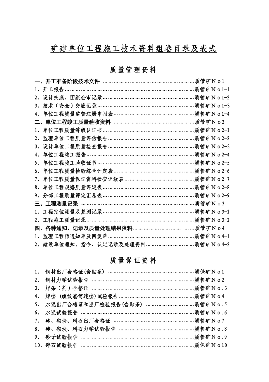 vv煤矿井巷单位工程施工技术资料表样及填表要求_第1页