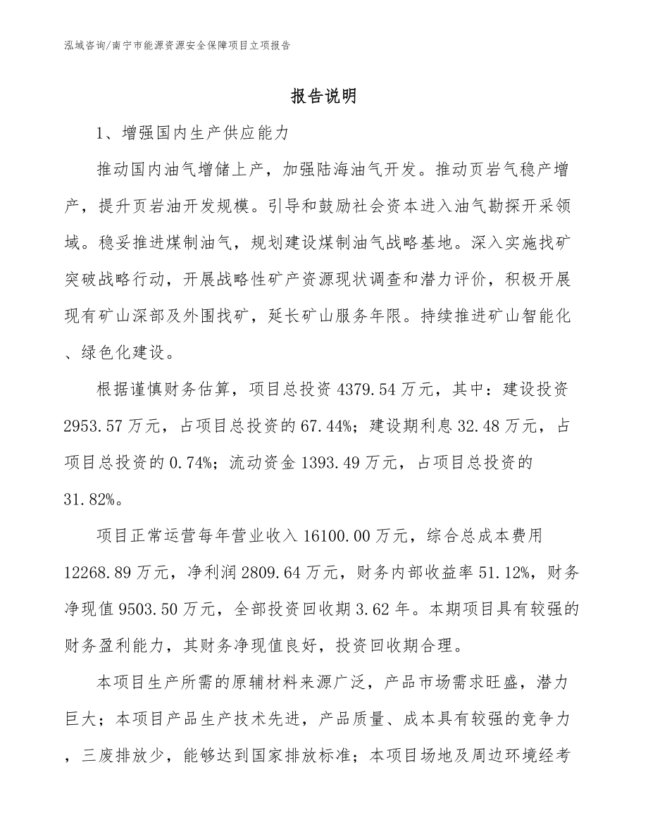 南宁市能源资源安全保障项目立项报告_范文_第1页