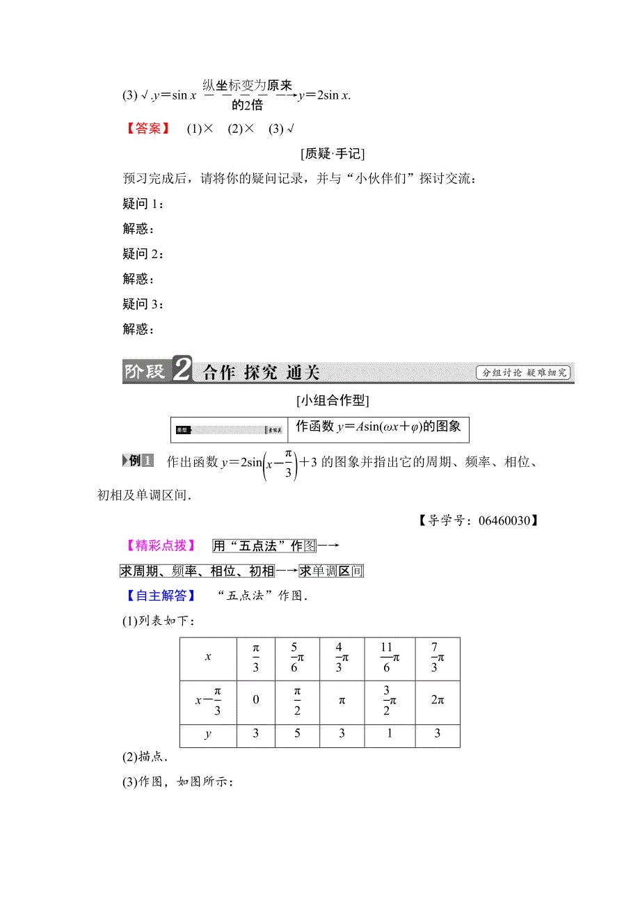 精品高中数学苏教版必修4学案：1.3.3.1 函数y＝Asinωx＋φ的图象 Word版含解析_第3页